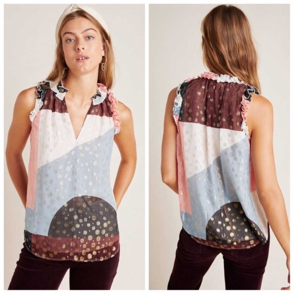 Anthropologie Maeve Fantasia Metallic Clip Dot Blouse Size 0